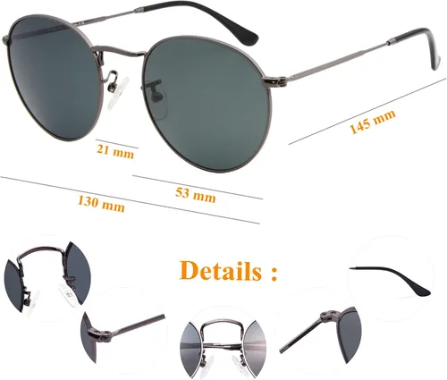 Vista 6 de Lentes de sol redondos para mujeres y hombres, lentes de cristal real, retro, círculo, lentes de sol, lentes de sol, 2.087 in