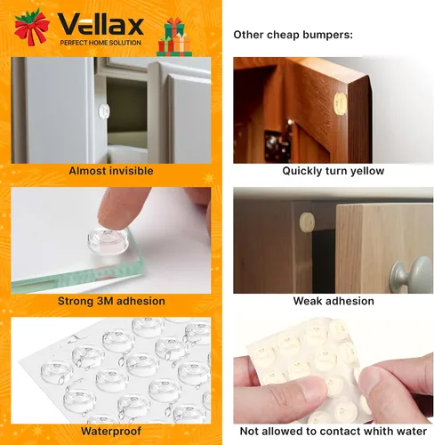 Vista 3 de 64 Topes Autoadhesivos para Puertas de Gabinete – Almohadillas de Goma de Silicona Transparente Pegajosas para Cajones de Muebles, Armarios