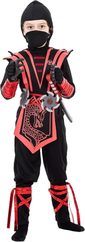 Vista 2 de Ninja Costume for Boys Halloween Luxury Costume Red Dragon Ninja Muscle Costume for Kids
