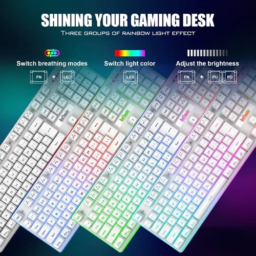 Vista 4 de RedThunder Combo de teclado y mouse inalámbricos para juegos K10 batería recargable retroiluminada LED de 3800 mAh teclado mecánico antifantasma