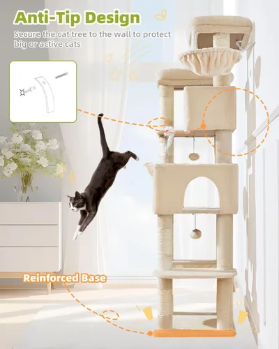 Vista 6 de Taoqimiao Torre de árbol para gatos, árbol resistente de 76 pulgadas para gatos de interior, torre grande para gatos adultos con postes rascadores