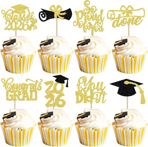 Vista 24 de Rsstarxi Paquete de 40 decoraciones para cupcakes Class of 2025 Congrats Grad 2025 Grad Cap Diploma Cupcake Picks Decoraciones para So Proud of You