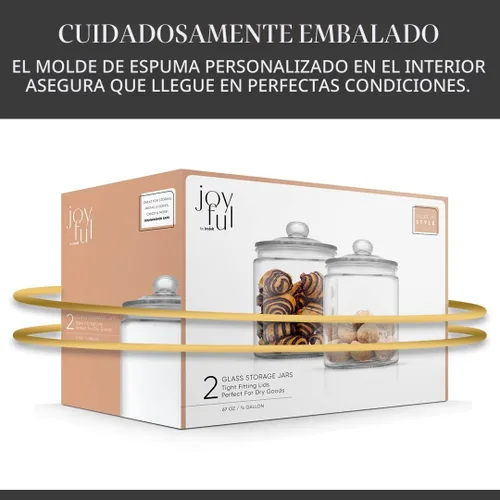 Vista 4 de JoyJolt Frasco elegante para galletas. 2 tarros grandes de vidrio con tapa. Tarros para encimera de cocina con tapas, tarro de dulces, elegantes