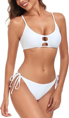 Vista 4 de Colloyes Bikini sexy de dos piezas para mujer, traje de baño triangular con lazo lateral