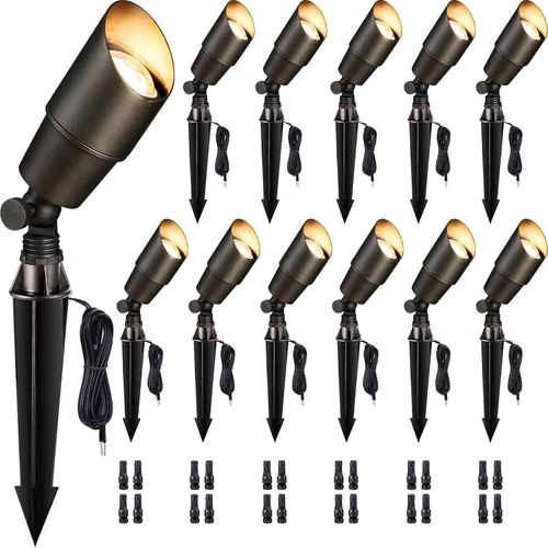 Vista 20 de Gardenreet Focos de Paisaje de Bajo Voltaje - Luz Ascendente LED de Latón para Exteriores 12V, Focos con Cable IP65 Impermeables, Bronce Antiguo