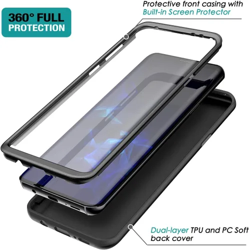 Vista 3 de SURITCH Funda para Samsung Galaxy S9, 【Protector de pantalla integrado】【Compatible con carga inalámbrica】Cubierta trasera resistente híbrida