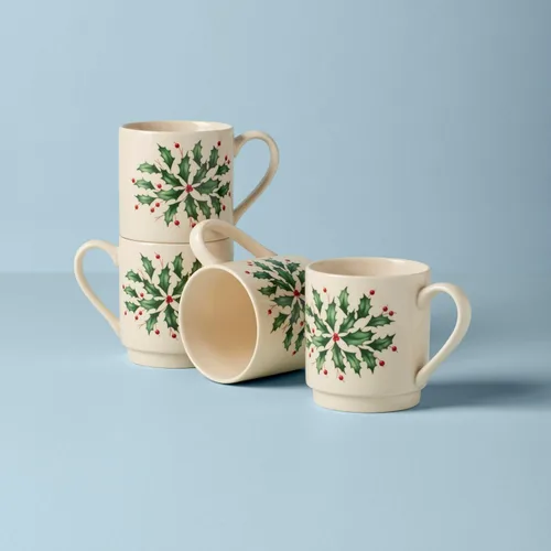 Vista 4 de Lenox 853763 Juego de 4 tazas apilables de vacaciones, Vajilla de Navidad, para recibir invitados