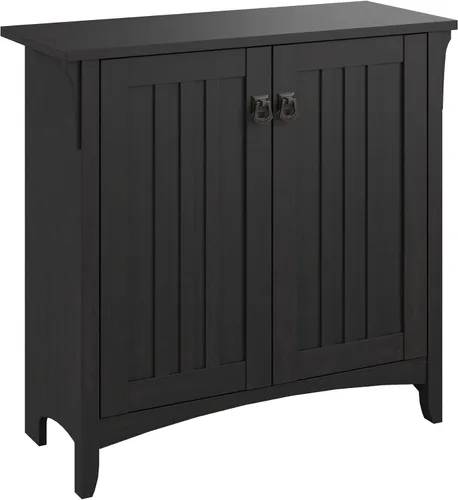 Vista 8 de Bush Furniture Salinas - Armario de almacenamiento pequeño con puertas y estantes en color blanco antiguo, baúl de 2 puertas para oficina en casa