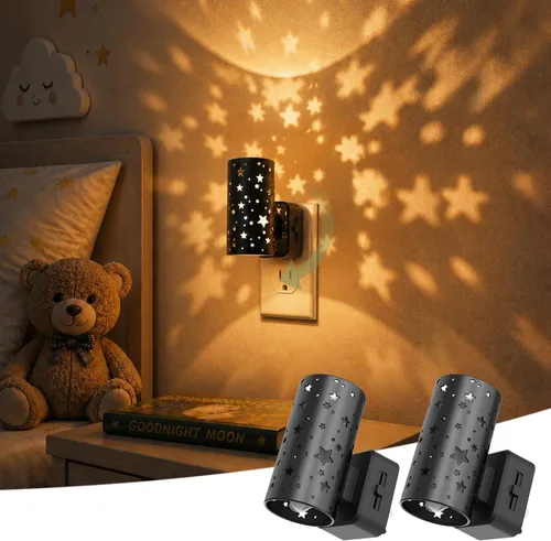 Vista 24 de L LOHAS LED Luz nocturna con sensor de movimiento, mini luces nocturnas activadas por movimiento, enchufar a la pared, luz giratoria con sensor