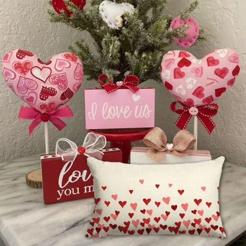 Vista 5 de Fundas de almohada para el día de San Valentín de 12 x 20 pulgadas, diseño de corazón rosa, decoración para sofá, decoración del hogar
