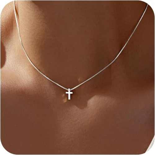 Vista 39 de Collar de cruz para mujeres y niñas, delicado chapado en oro de 14 quilates, gargantilla con dije de cruz que no se deslustra, impermeable, moderno
