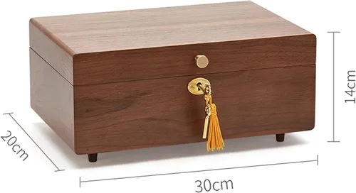 Vista 2 de POCHY Storage Box Jewelry Organizer Wooden Jewelry Box - 2 Layer Jewelry Organizer with Ring Tray and Lock for Women and Girls - Holder for Earring