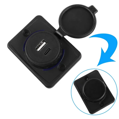 Vista 5 de Cargador de coche rápido de 12 V-24 V - Dual PD USB-C y puertos USB-A de carga rápida 3.0, entrega de energía de 18 W, enchufe tipo C de tapa