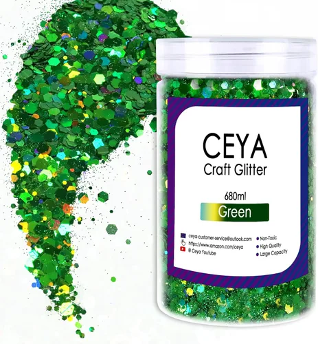 Vista 43 de Ceya Brillantina gruesa holográfica, 1 libra/16 onzas, oro diamante a granel, purpurina mixta gruesa y fina embotellada con lentejuelas metálicas