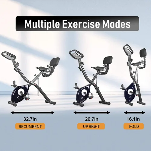 Vista 5 de leikefitness LEIKE X Bicicleta plegable ultra silenciosa, bicicleta vertical magnética con monitor de frecuencia cardíaca, monitor LCD y fácil