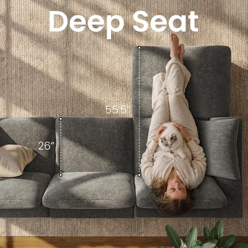 Vista 4 de Sofás seccionales Cloud de 110 pulgadas para sala de estar, sofá convertible sin hueso en forma de L con otomana, juego de sofá modular de gran