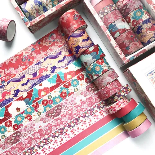 Vista 4 de CooBigo Juego de cintas Washi, 12 rollos de 4 tamaños de cintas adhesivas decorativas para manualidades, álbumes de recortes, bricolaje, Pista azul