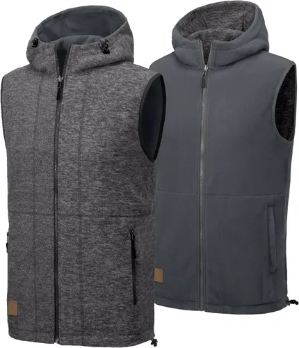 Vista 7 de Little Donkey Andy Chaleco de forro polar reversible para hombre, ligero, cálido, sin mangas, con capucha, para senderismo, caminar, viajar