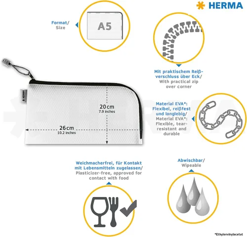 Vista 9 de Herma 20007 - Neceser con cremallera A5, 10 unidades, transparente (10.2 x 7.9 in), pequeña bolsa de viaje con cremallera para cosméticos, líquidos