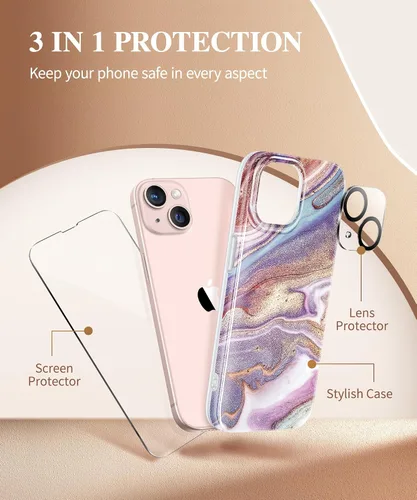Vista 7 de GVIEWIN Funda de mármol para iPhone 13, con protector de pantalla y protector de lente de cámara