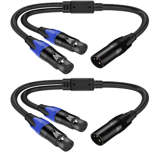 Vista 21 de LanSenSu 1 micrófono divisor XLR Y macho a 2 hembras, XLR hembra de 3 pines a doble XLR macho Y-Splitter Cables de audio de micrófono equilibrado