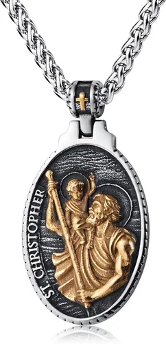 Vista 10 de Collar de San Cristóbal/Jorge/Miguel/Jesús/María para Hombre, Medallón de Santos Patrones, Joyería de Acero Inoxidable