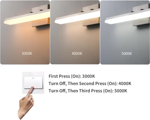 Vista 2 de mirrea Lámpara LED de tocador de níquel cepillado de 24 pulgadas para espejo, moderna iluminación de barra de baño regulable 3CCT, interruptor