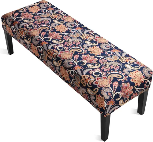 Vista 17 de YISUN Fundas de banco de jacquard para comedor, funda elástica lavable y extraíble para banco, protector de asiento rectangular para bancos de Beige