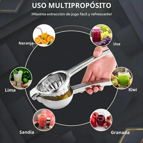 Vista 5 de Exprimidor de limón extra grande – Prensa de cítricos de acero inoxidable resistente con cuenco jumbo – Exprimidor manual para limones, limas
