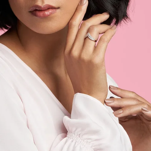 Vista 3 de Anillo Pandora Princess Wishbone - Anillo de oro rosa para mujer - Anillo de superposición - Regalo para ella - 14k de oro rosa con circonia cúbica