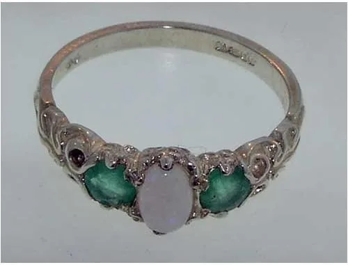Vista 3 de Anillo de plata de ley 925 auténtico ópalo y esmeralda para mujer