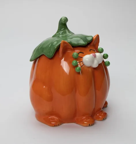 Vista 8 de Cosmos Gifts Caja de caramelos con diseño de gato y calabaza de cerámica fina, 14.9 cm H