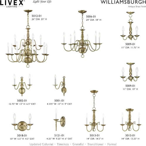 Vista 5 de Livex Lighting 5002-01 Williamsburg - Aplique de pared de latón antiguo con 2 luces
