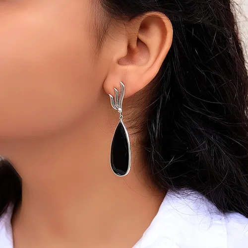 Vista 8 de PHNX Black Onyx Earrings Dangle, Large Dangle Earrings Women Boho, Handmade Jewelry Earrings Sterling Silver, Unique Gifts For Her