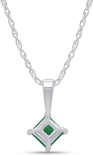 Vista 3 de Imitación de corte princesa verde esmeralda collar con colgante en oro de 14K sobre plata de ley (0,25ct)