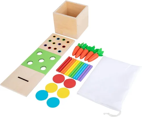 Vista 9 de Adena Montessori Kit de juego de madera Montessori 3 en 1 para bebé, incluye juego de gotas de color con cerillas, juego de cosecha de zanahorias