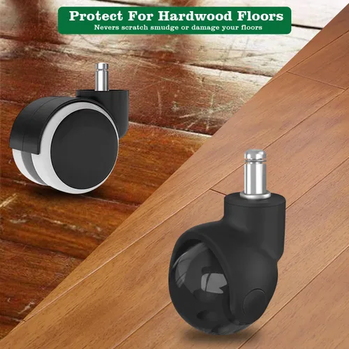 Vista 4 de Ruedas de repuesto para silla de oficina, ruedas de goma de 2 pulgadas para alfombras de piso de madera, juego de 5, ruedas resistentes para sillas
