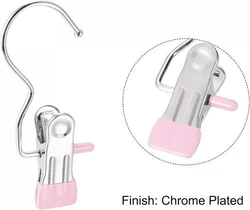 Vista 10 de uxcell Clips de lavandería con gancho, perchas de metal para botas cromadas, color negro, 4.488 in, 6