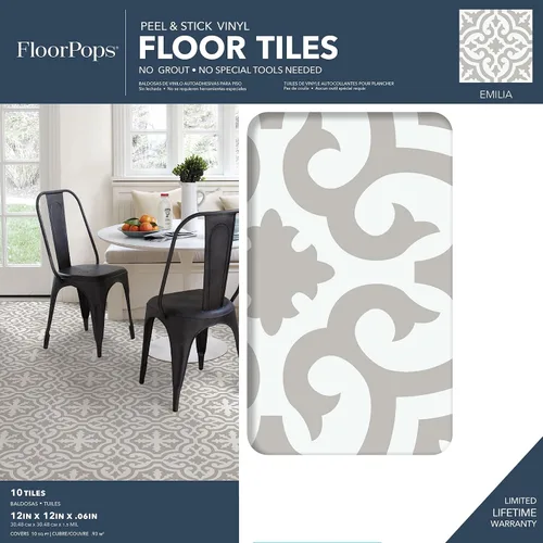 Vista 2 de FloorPops FP3895 Emilia - Azulejos autoadhesivos para suelo, neutros