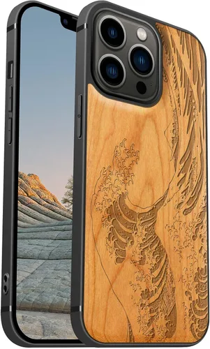 Vista 16 de Carveit Funda magnética de madera para iPhone 13 [madera natural y TPU suave] Funda protectora de madera única y elegante a prueba de golpes