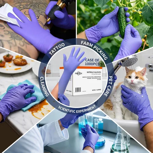 Vista 6 de FINITEX Guantes de examen de nitrilo azul hielo, sin polvo, 1000 guantes de limpieza médica y del hogar