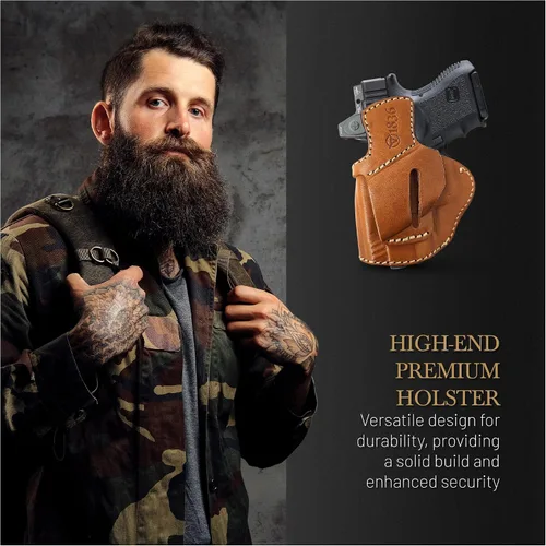 Vista 6 de OWB - Funda de piel con cinturón ambidiestro, funda universal OWB. Se adapta a pistolas subcompactas de 0.354 in, funda de cuero Taurus G2C/G3C.