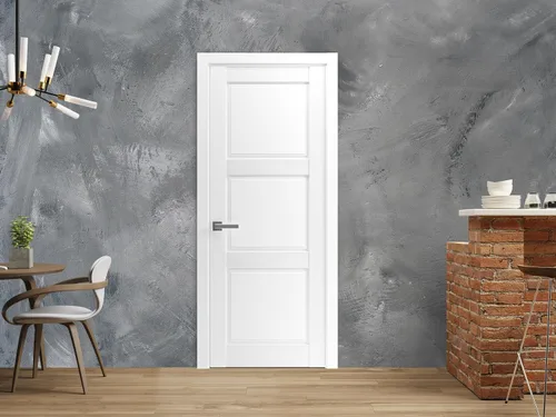 Vista 2 de SARTODOORS Puerta francesa maciza de 18 x 80 pulgadas Lucia 2661 blanco mate Marco de panel regular individual manija Puertas resistentes