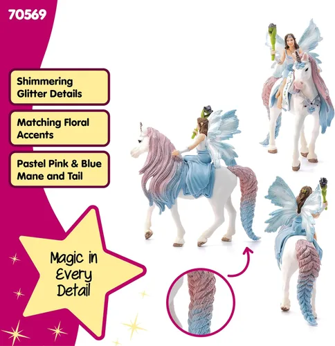 Vista 3 de Schleich Bayala - Figura de hada Eyela de 3 piezas con figura de unicornio de princesa, figura de hadas de fantasía con varita mágica, juguete