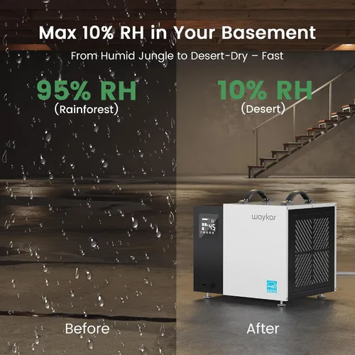 Vista 4 de Waykar Deshumidificador de 70 Pintas Energy Star para Espacios de Acceso Restringido con Bomba, Deshumidificador Comercial para Sótanos y Hogar