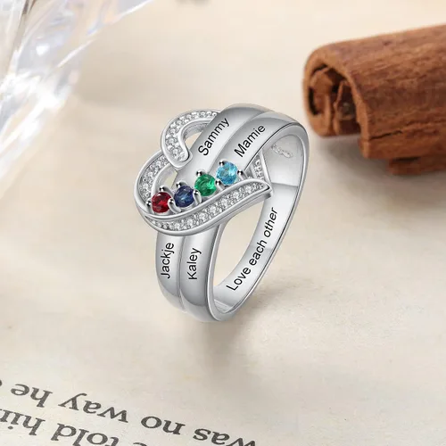 Vista 6 de Anillos de aniversario con nombres personalizados para mujer, joyería de plata de ley con 1-8 piedras natales de imitación, anillo de promesa