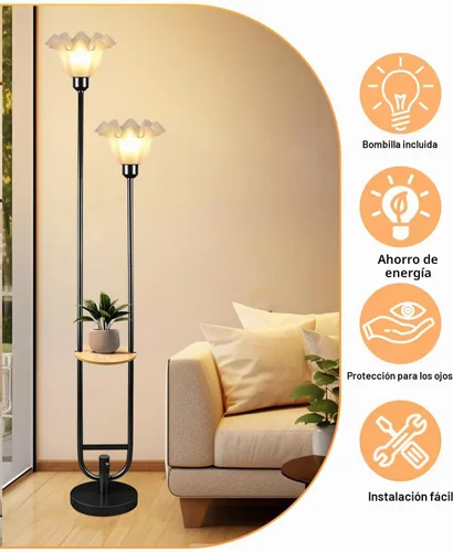 Vista 3 de Lámparas de Pie Regulables de Flores con Mesa, Lámpara de Pie Floral de 2 Luces, 3000K Blanco Cálido Estilo Candelabro Lámpara de Pie Moderna