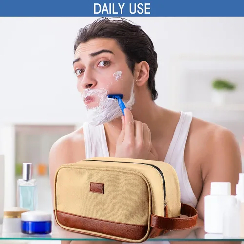 Vista 5 de Paterr 6 bolsas de aseo para hombre, para viajes, bodas, padrinos de boda, regalos de lona y cuero, bolsa de afeitar para padrinos de boda, regalos
