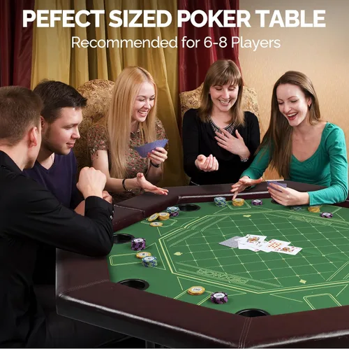 Vista 9 de PEXMOR Mesa de póquer plegable, mesa de blackjack Texas Holdem plegable octogonal para 8 jugadores con fieltro de grado casino, riel acolchado
