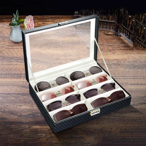 Vista 4 de BLIENCE Organizador de lentes de sol para hombres, regalos para el día del padre, funda para lentes de sol, 8 ranuras de almacenamiento para gafas